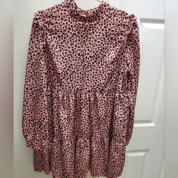 SHEIN PINK ANIMAL PRINT RUFFLE HEM SMOCK DRESS - Picture 4 of 11